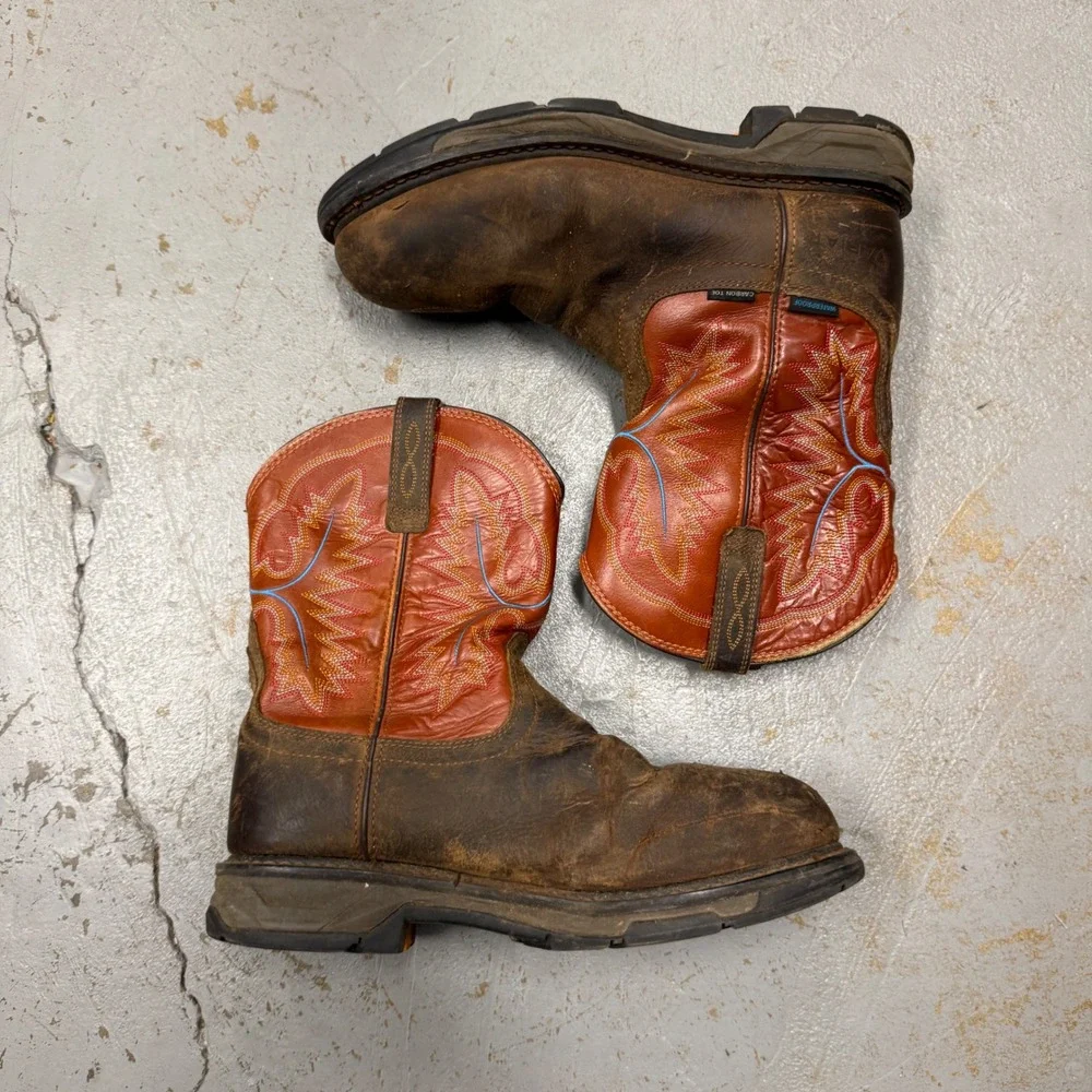 Ariat Work Hog‎ Boots Brown Orange Waterproof Carbon Toe ASTM F2413-11 11D